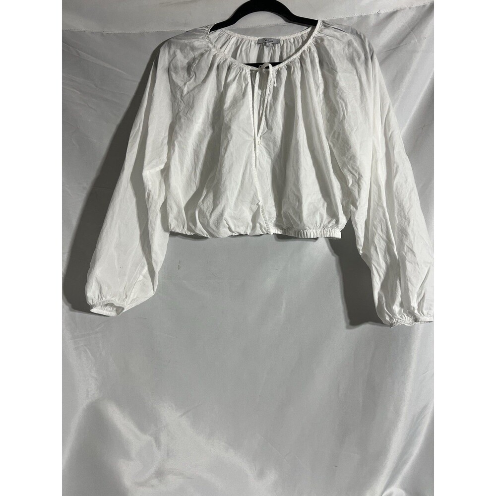 Rails Katia Shirt Woman's M White Island Crop Cotton Tie Button Elastic Waist